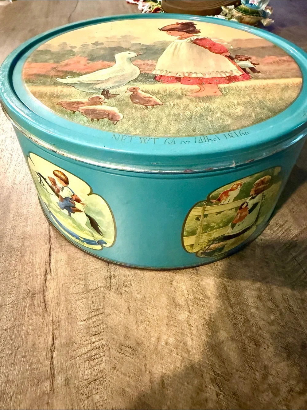 Vintage Style Danish Butter Cookie Tin Girl Geese